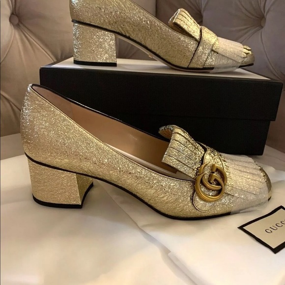 gucci metallic mid heel pump